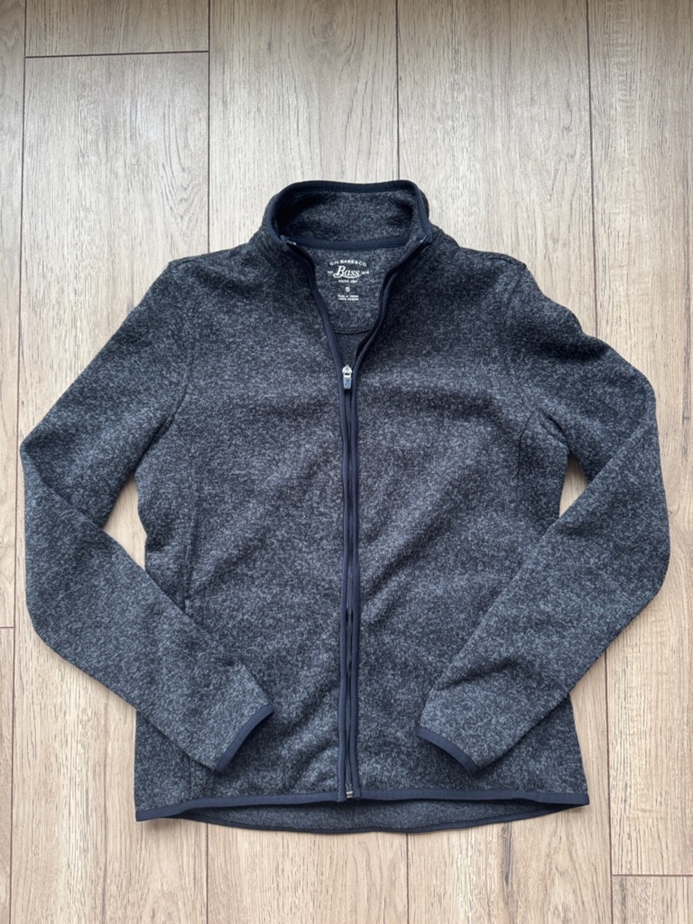 G.H. Bass & Co Full Zip Fleece Jacket Womenβs Small Gray Marled Mock Neck